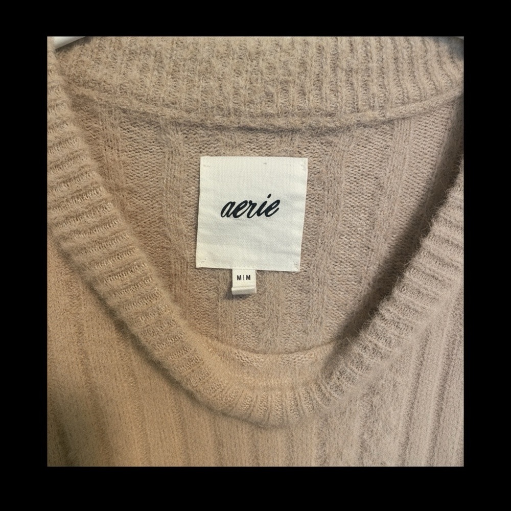 Aerie Taupe Ribbed Crew Neck Sweater - Picture 3 of 3